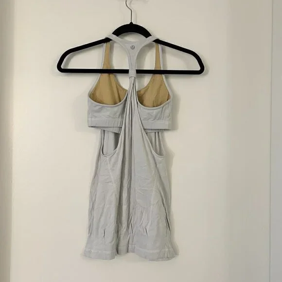 Lululemon 2 in 1 Cool Racerback Tank Silver White Size 4 - Picture 2 of 4